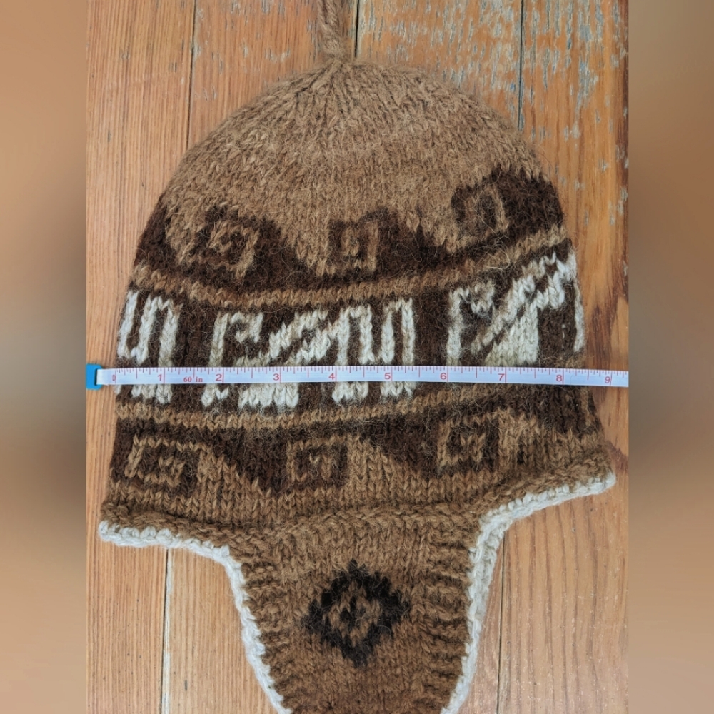 Vintage Patterned Knit Hat Brown White Ear Flaps - Picture 2 of 7